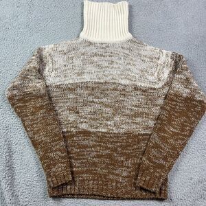 Vintage Cambridge Womens Brown White‎ Turtleneck Warm Knit Sweater Sweatshirt
